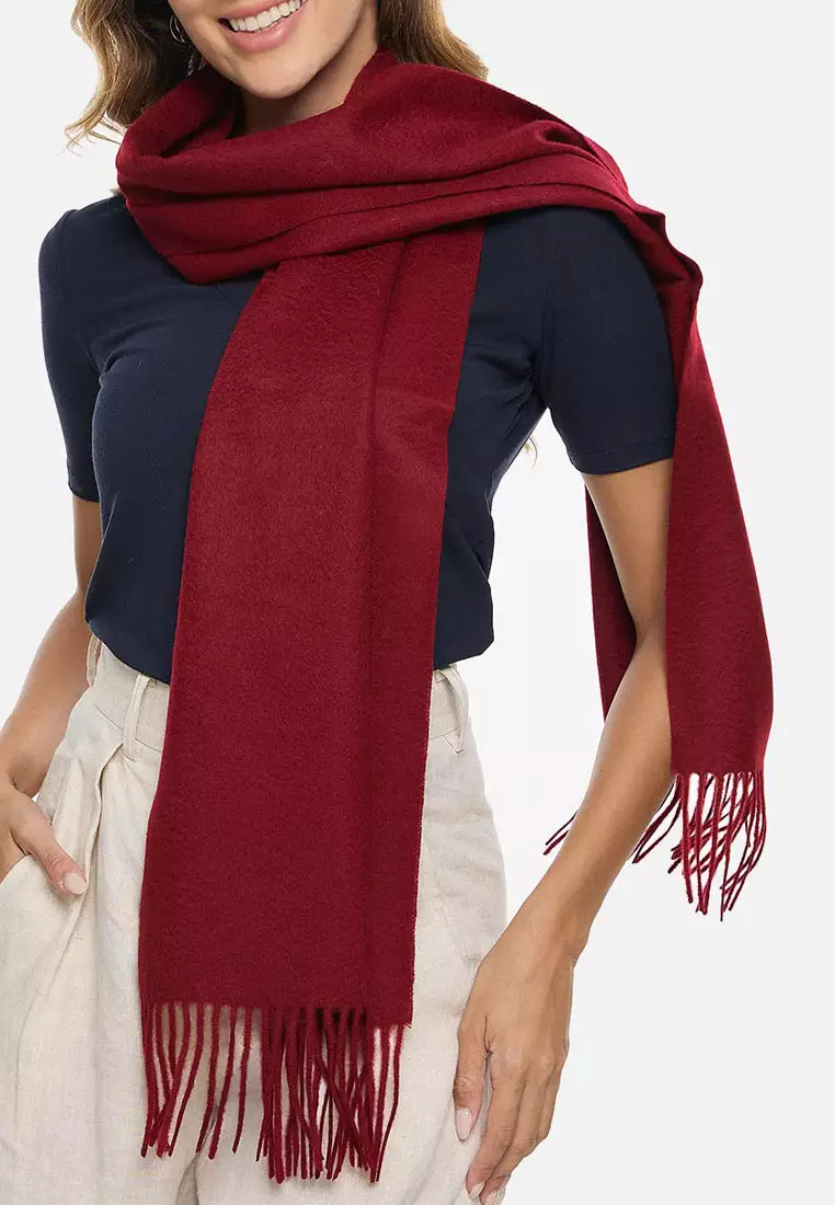Aksesoris Wanita Plain Viscose Shawl Pashmina Syal Wanita Deep Wine Red