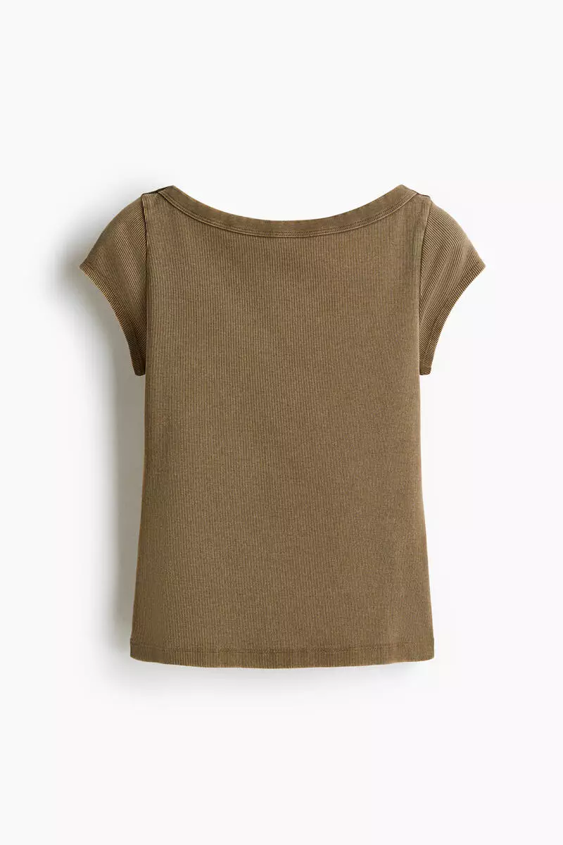 Rib-knit boat-neck top