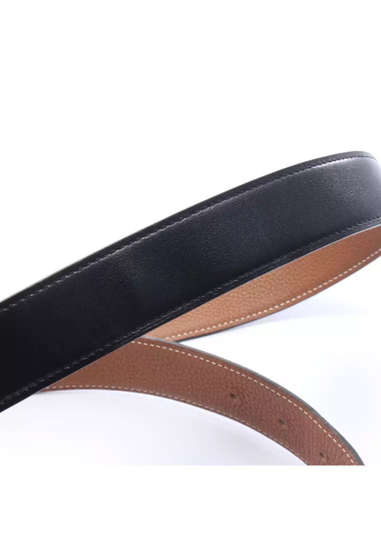 Pre-Loved Hermès HStorie Noir gold reversible belt box calf Togo black light brown silver hardware Z stamp