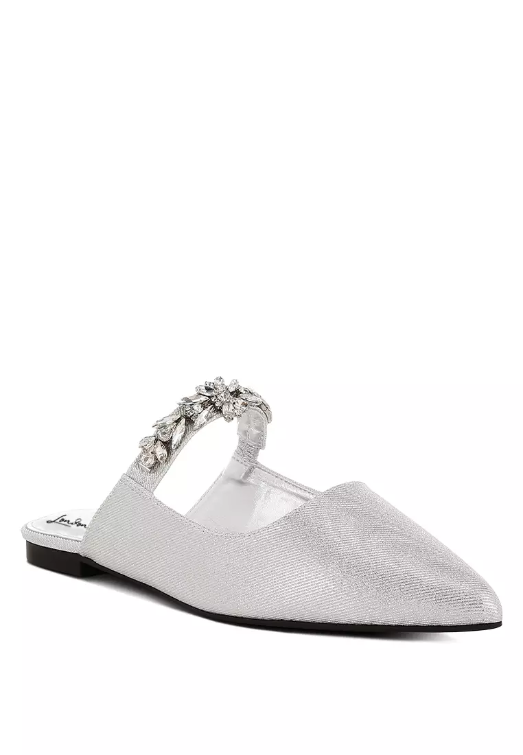 Sandal Tali Berlian Imitasi Glitter Warna Perak