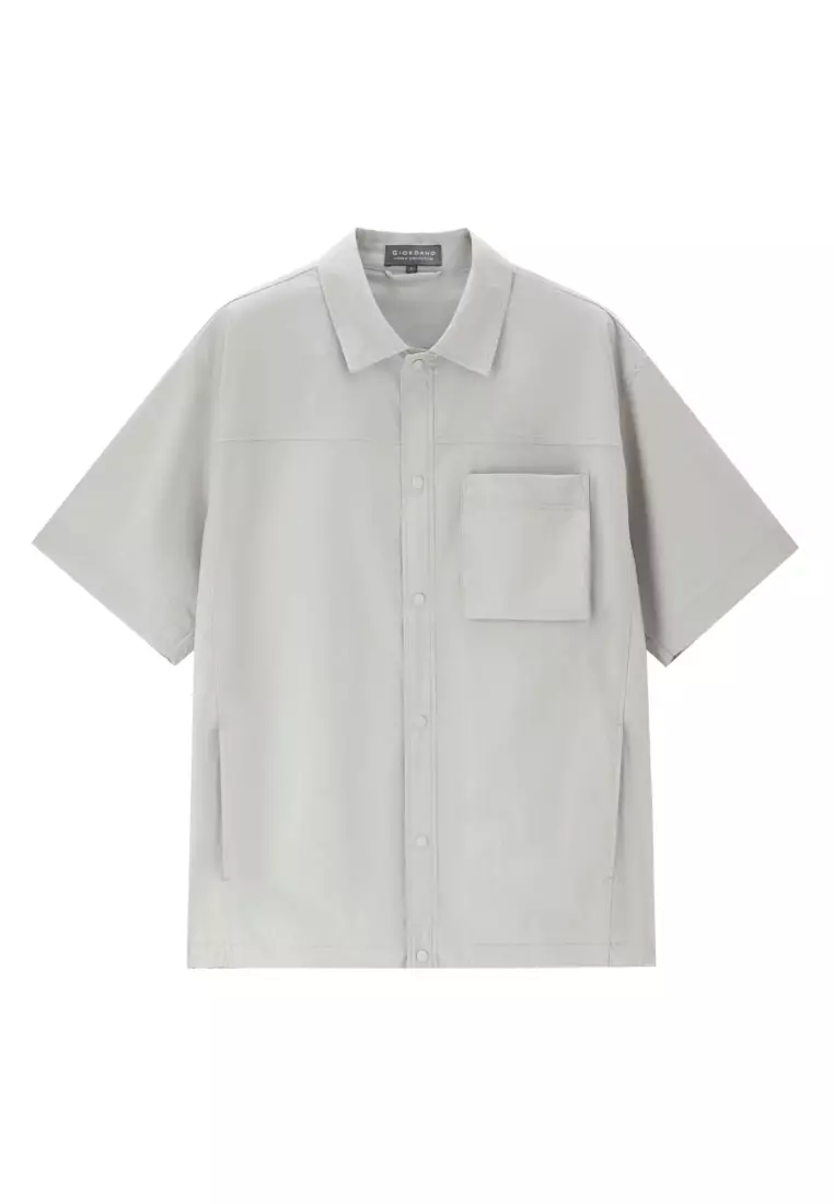 Korea Collection Men's Stretchy Nylon Cargo Pocket Short Sleeve Loose Shirt 01045521