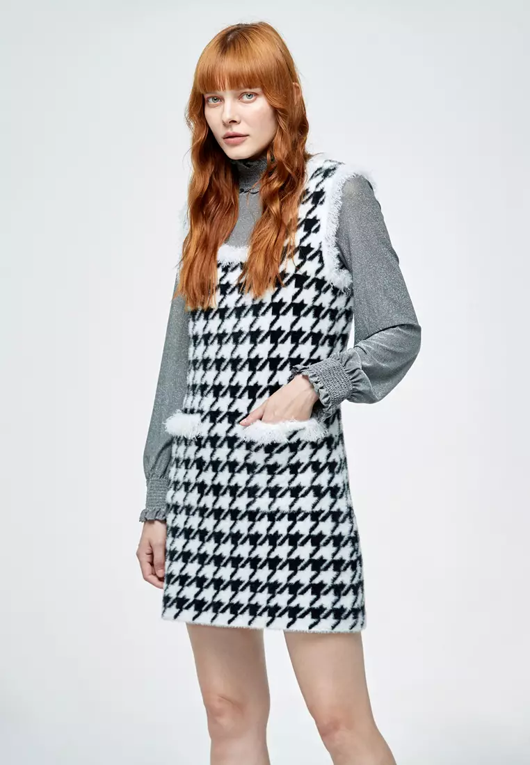 Houndstooth Pattern Sleeveless Dress