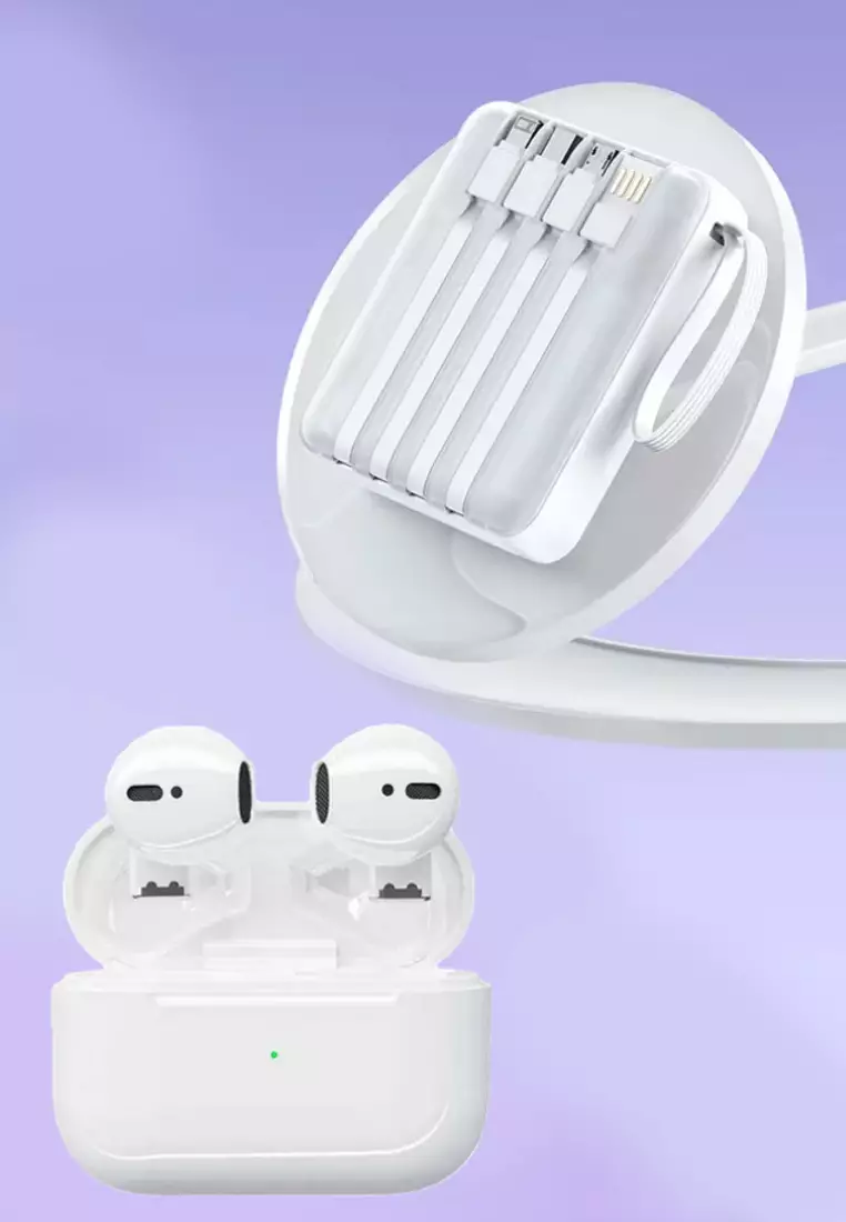 Value Deal - 5s PRO MINI Wireless Earphones - White + Multi Plug 120W / 30000mAh Fast Charging Power Bank - White