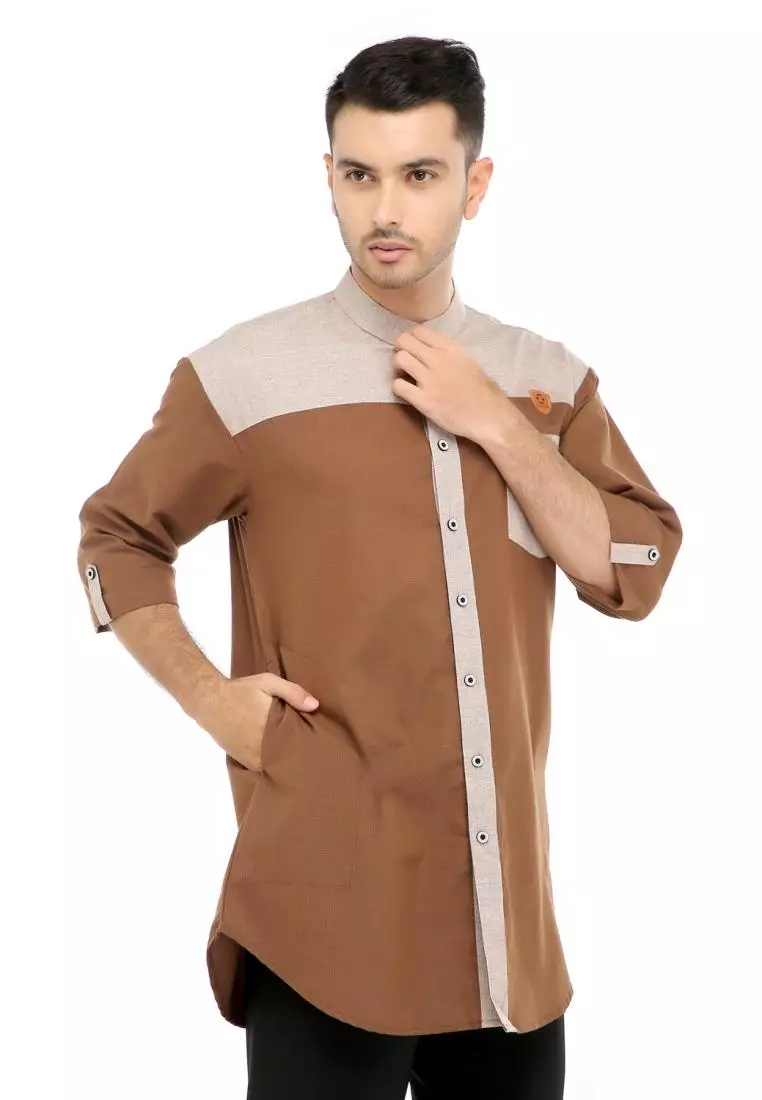 Baju Koko Gamis Muslim Pria Luqman - Coklat