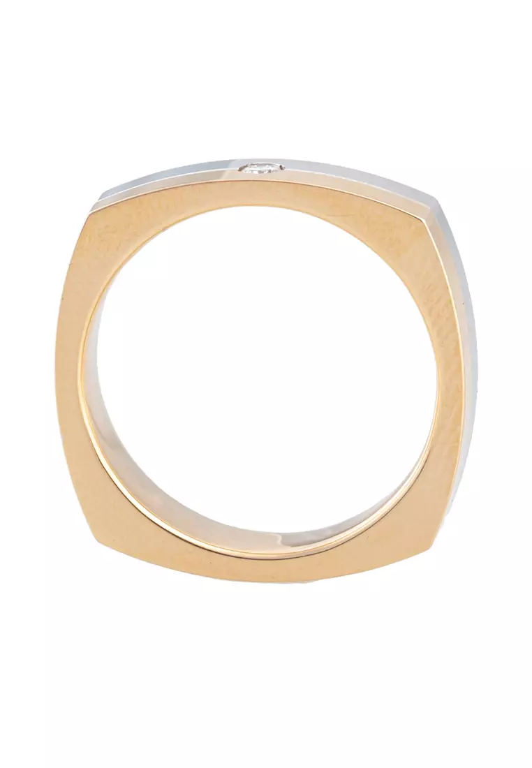 LITZ 18K 白金與玫瑰金鑽石男士戒指 PJ-MS011M