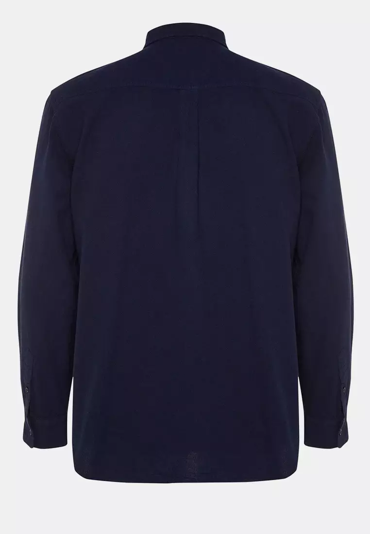 Navy Blue Unisex Regular Fit 100% Cotton Linen Look Shirt TMNSS23GO00099 TMNSS23GO00099