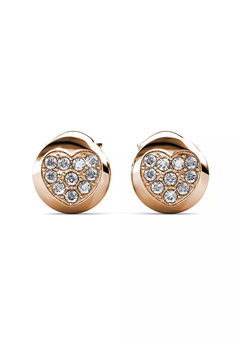 Faith Heart Earring Rose Gold - Anting Crystal by Her Jewellery