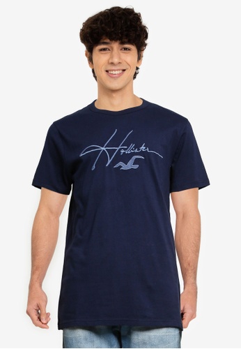 Hollister navy Tech Micro Script T-Shirt 96B19AAFBA9A52GS_1