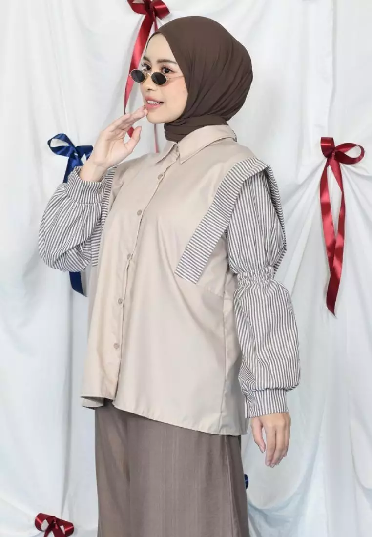Liya Mix Stripe Shirt - Khaki M18862 R28S1