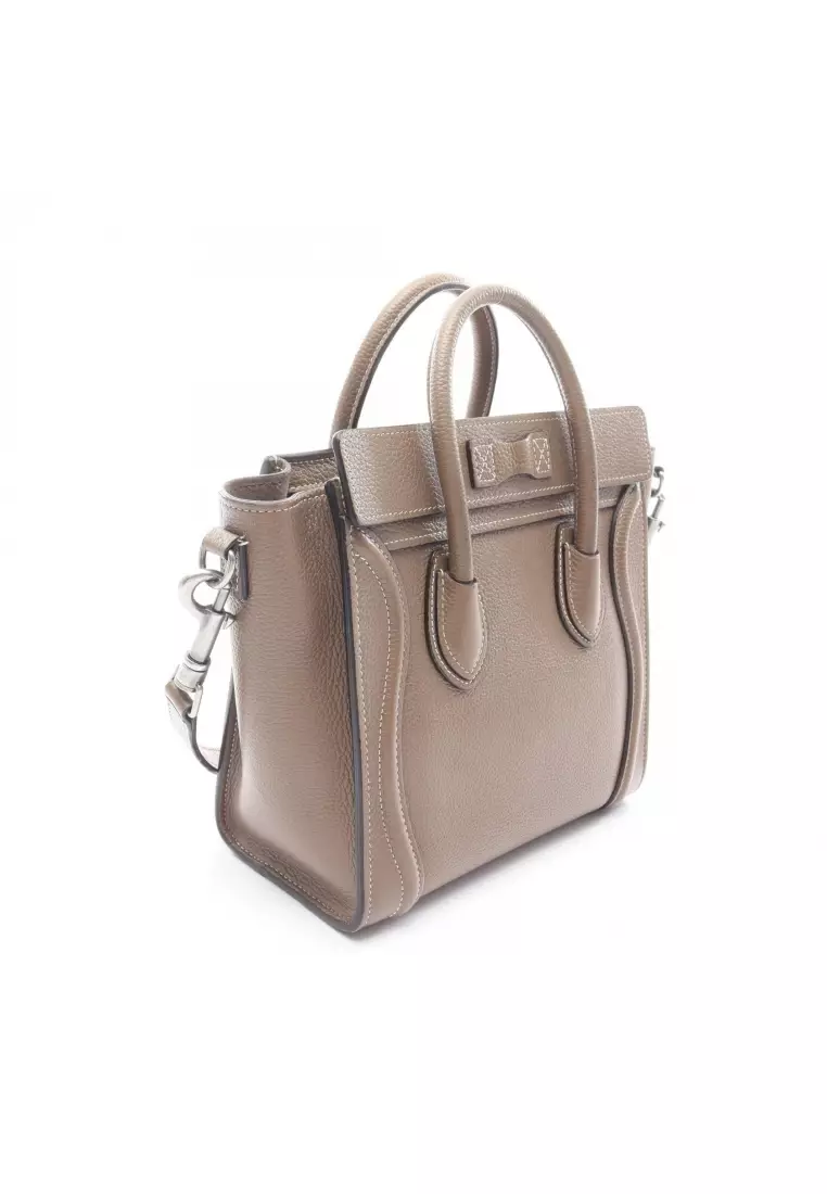 Pre-Loved Celine luggage nano shopper 2WAY Handbag leather Gray brown