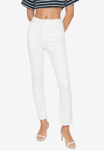 Trendyol white Crop Slim Jeans 0598FAA2F1D1C6GS_1
