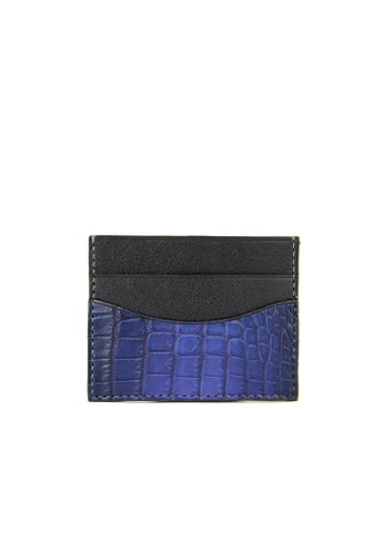 Barnns blue Barnns Terra Crocodile Leather Card Holder in Blue 09436AC55808BDGS_1