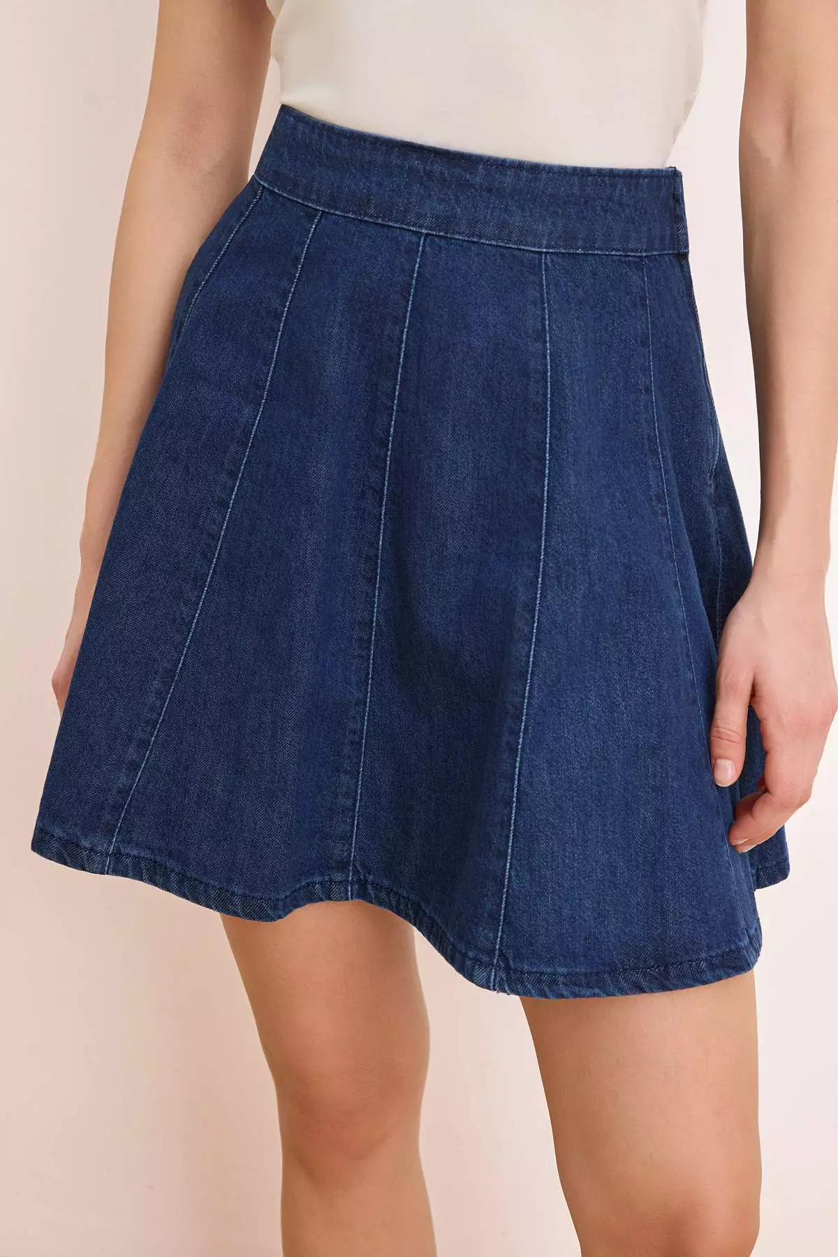 Dark Blue Flounced 1% Cotton Mini Denim Skirt Twoss26Et68