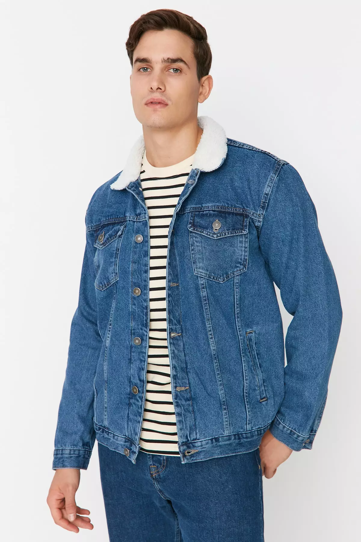 Shearling jean jacket clearance mens