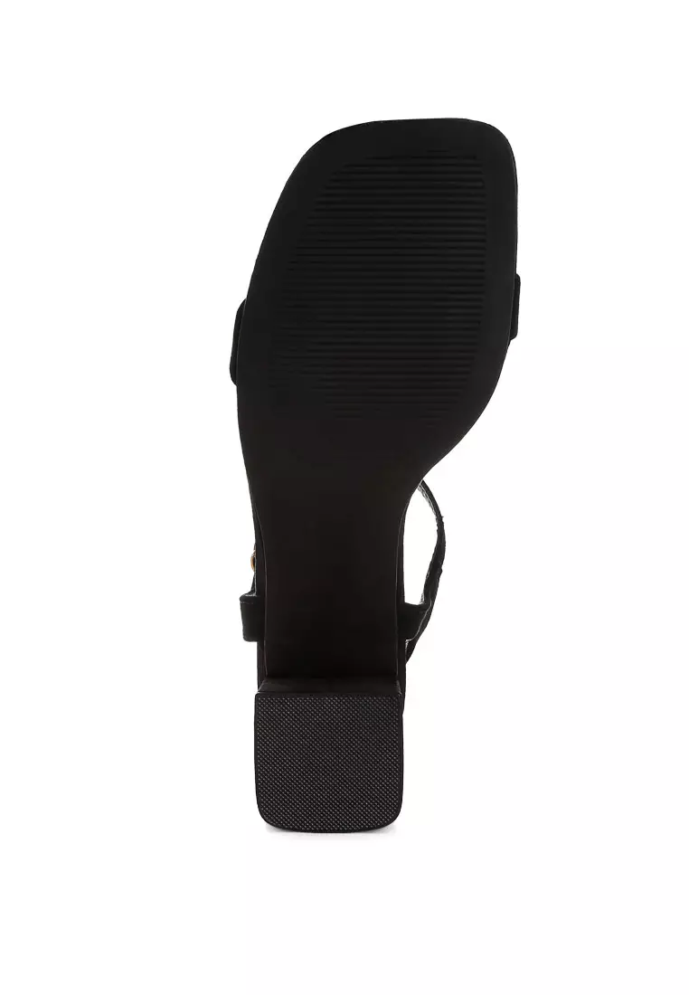 Square Toe Block Heels In Black