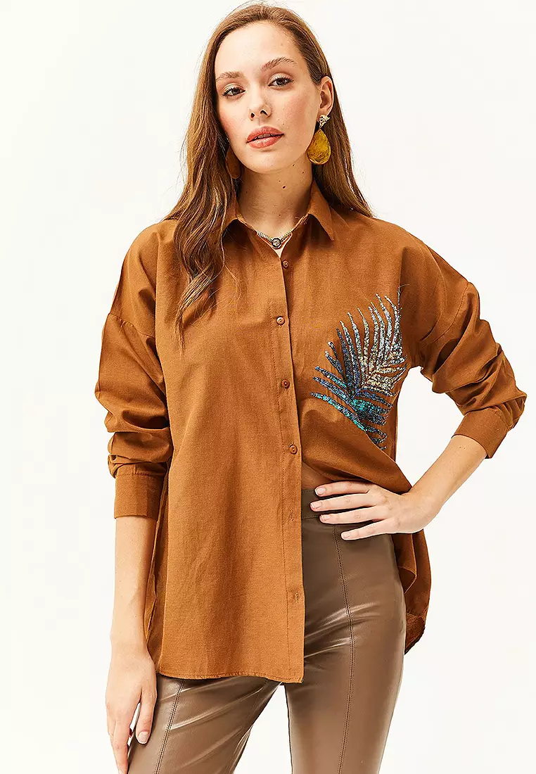 Sequin Oversize Poplin Shirt