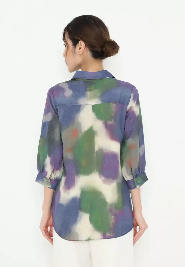 Blus V neck With Mulicolor Pattern By Brilliant Girl Warna UNGU