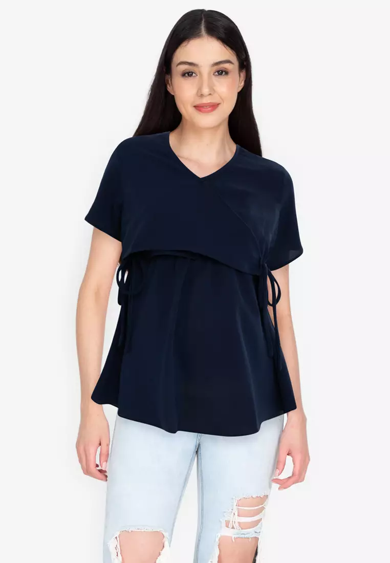 Alma Nursing Maternity Blouse Overlap with Sleeves