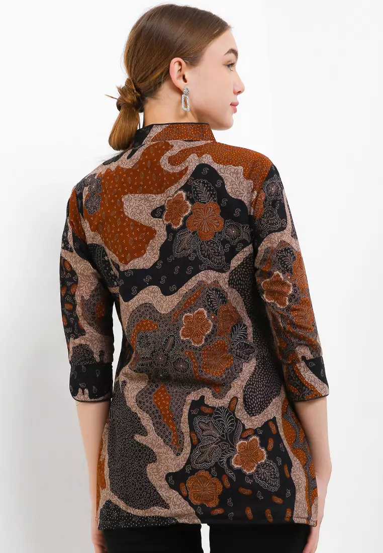 Blouse Batik Cingkarabala Oranye Premium Slimfit Elegant