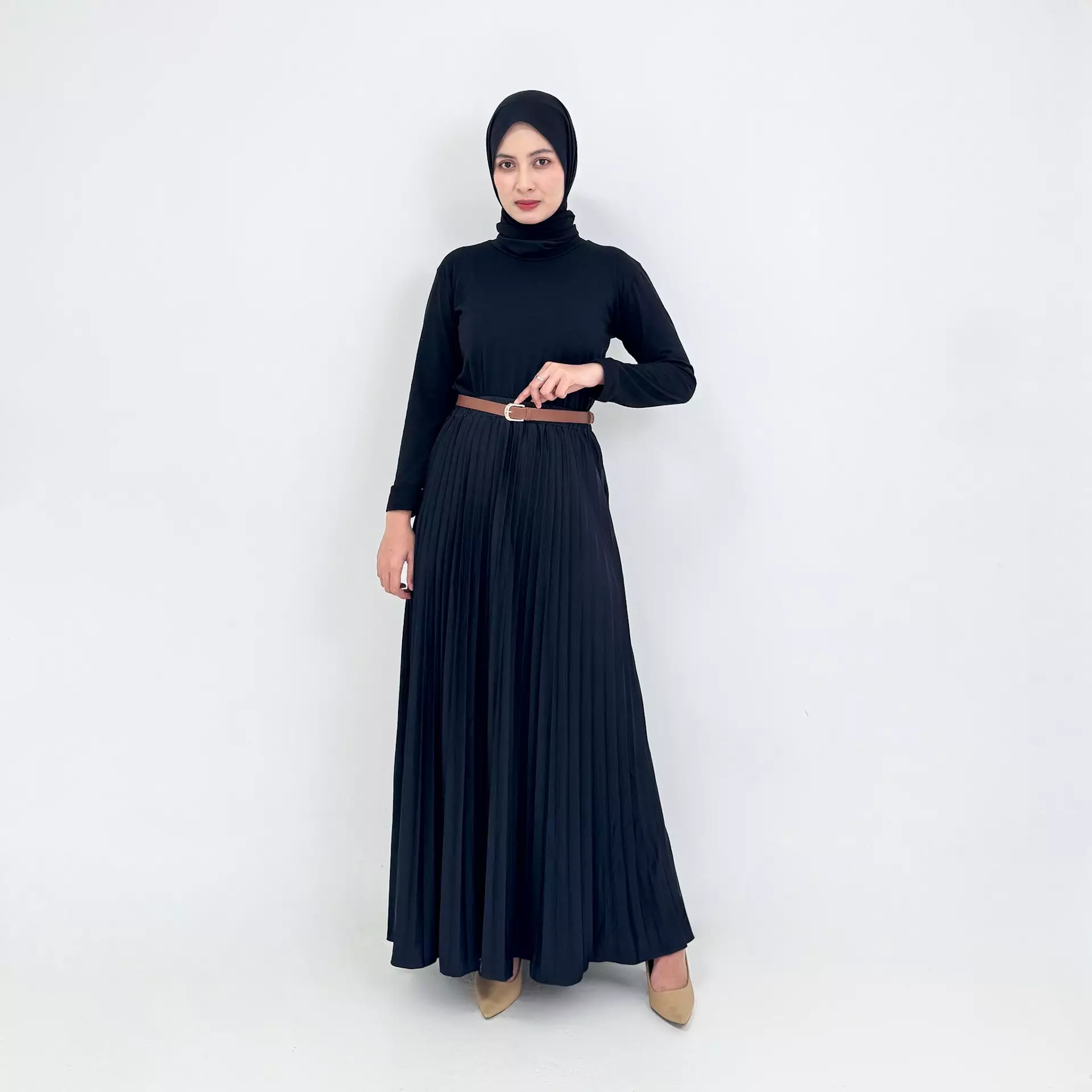 Long Skirt Plisket Aghni [HITAM] Big Size Fit 95 Kg