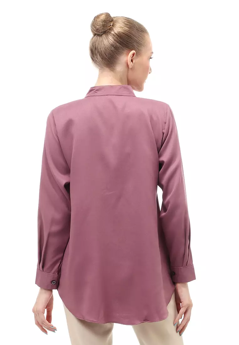 Blouse Atasan Wanita Motif Polos Design Simple Front Button Opening Regular Fit - Taro