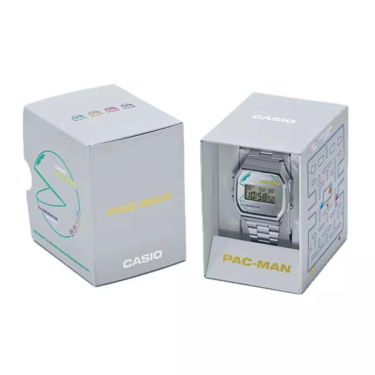 Casio PAC-MAN Jam Tangan Pria - Silver - Stainless Steel - A168WEPC-7ADR 