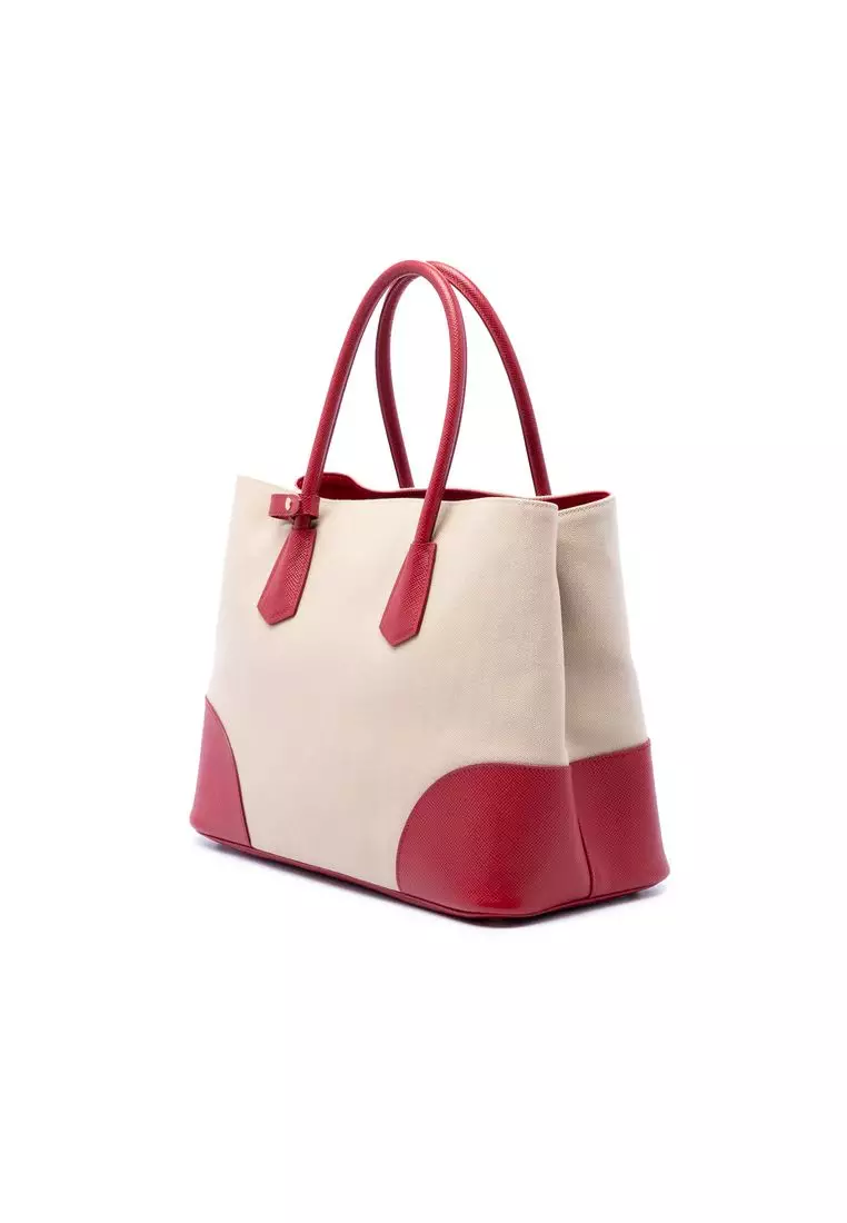 Pre-Loved Prada Large Saffiano Trimmed Canapa Double Satchel