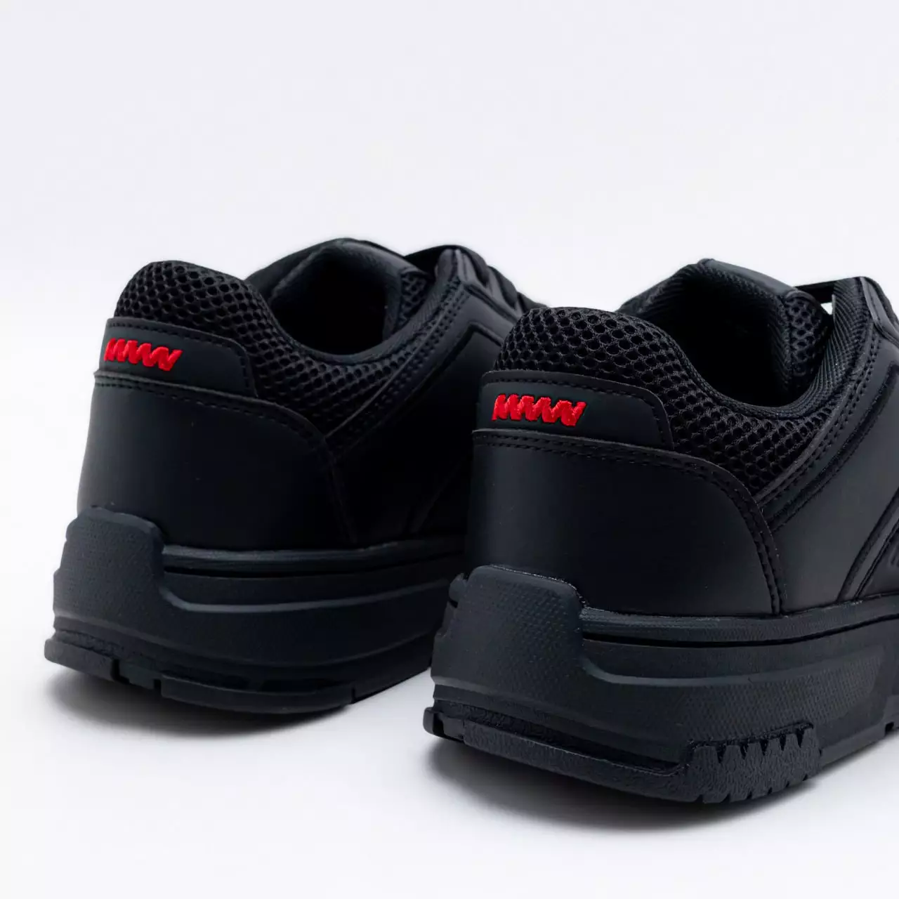 Faux-Leather Trainers with Mesh Trims Sneakers Black