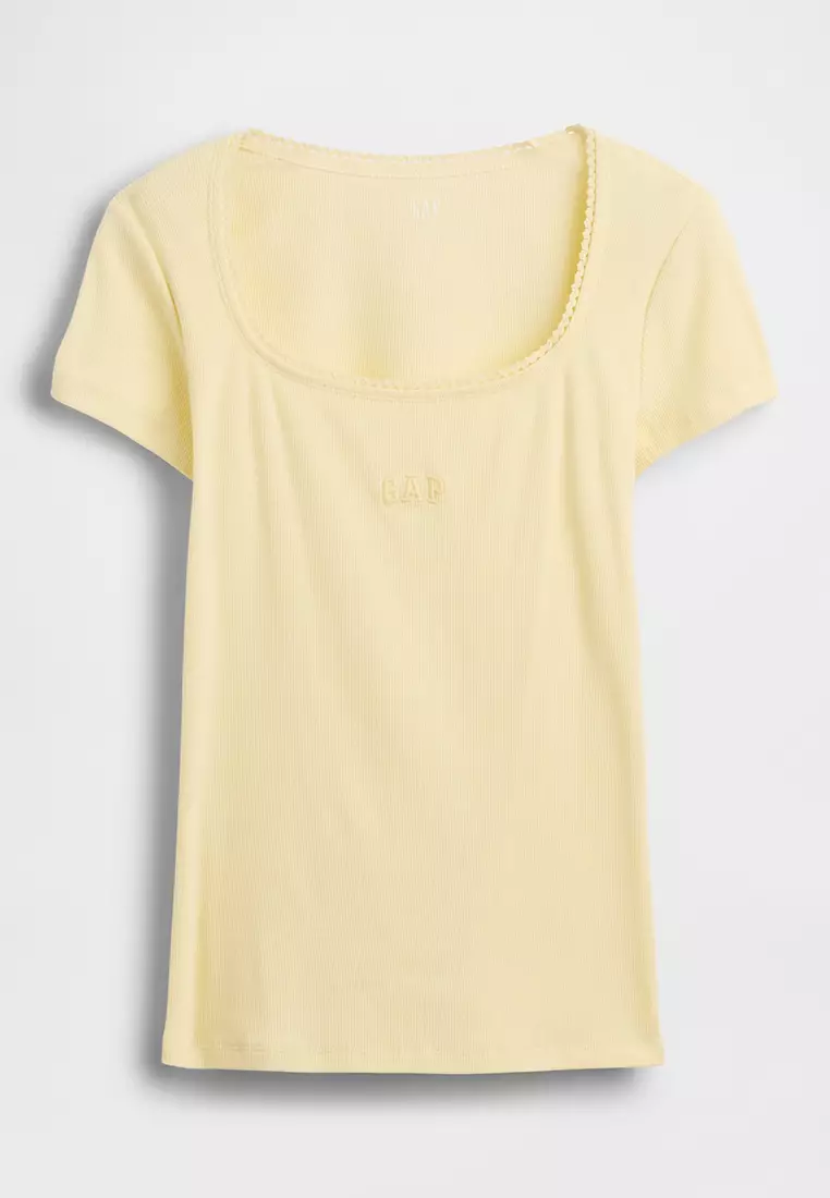 Ribbed Logo Scoop Neck Top