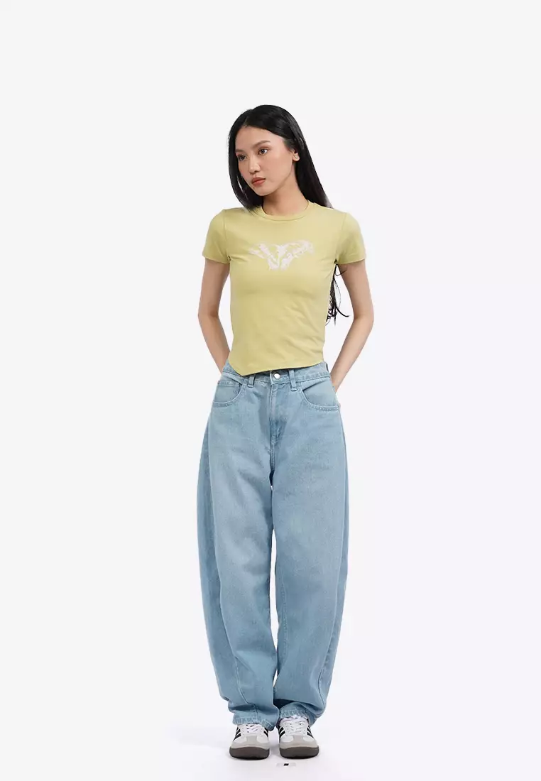 Graphic T-Shirt with Asymmetric Hem