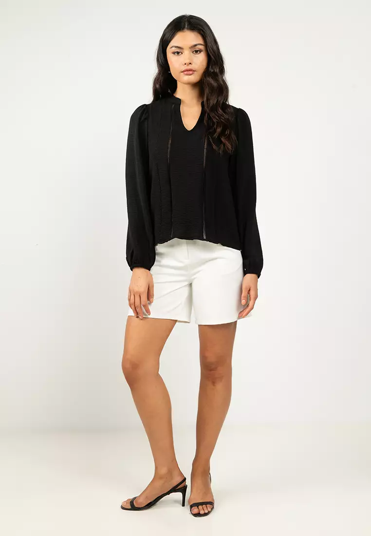 Long Sleeves V-Neck Woven Top
