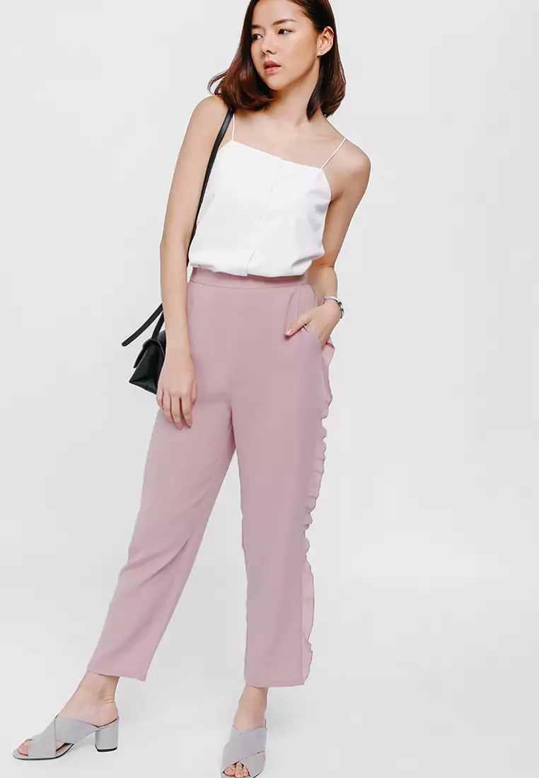 Yaven Side Frill High Waist Cropped Pants