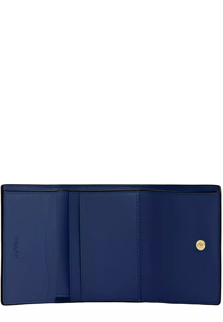 Card Holder Wallet In Signature Canvas in Tan/ Deep Blue CZ034
