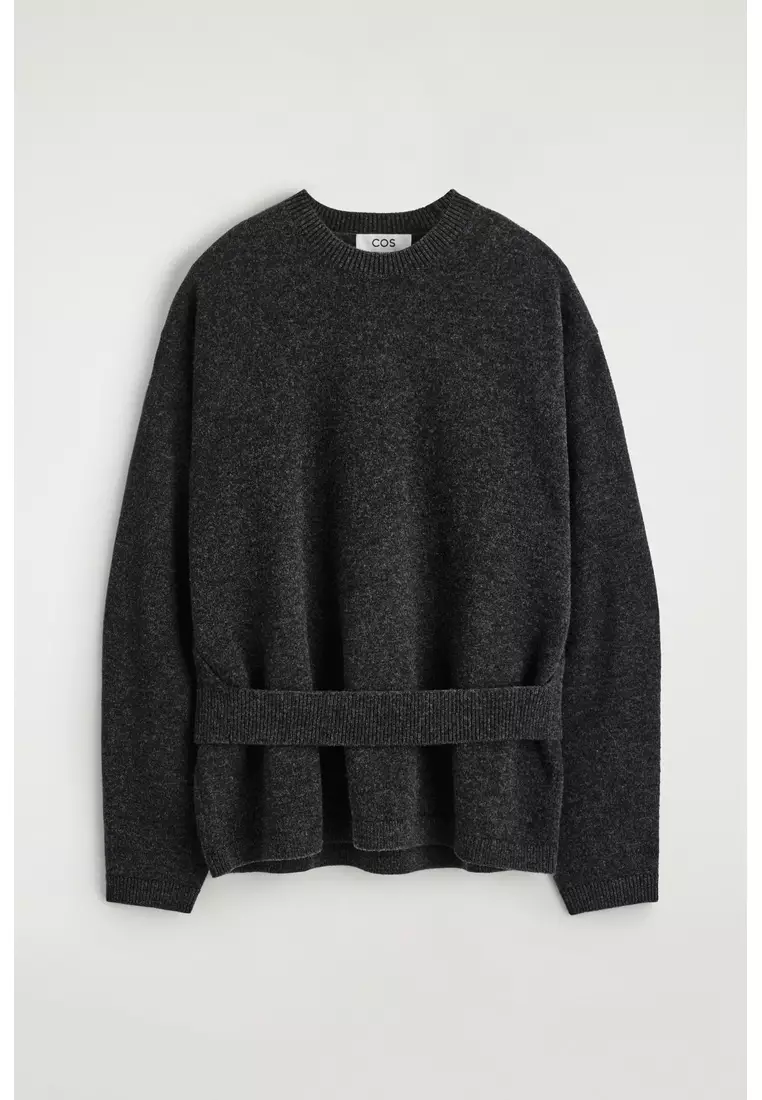 BELT-DETAIL MERINO WOOL JUMPER