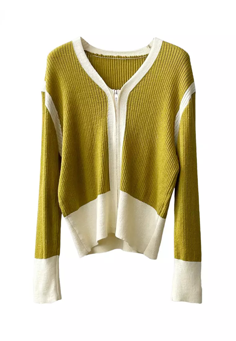 VANSA Contrast Zip Cardigan Knit Sweater VCW Kw2269