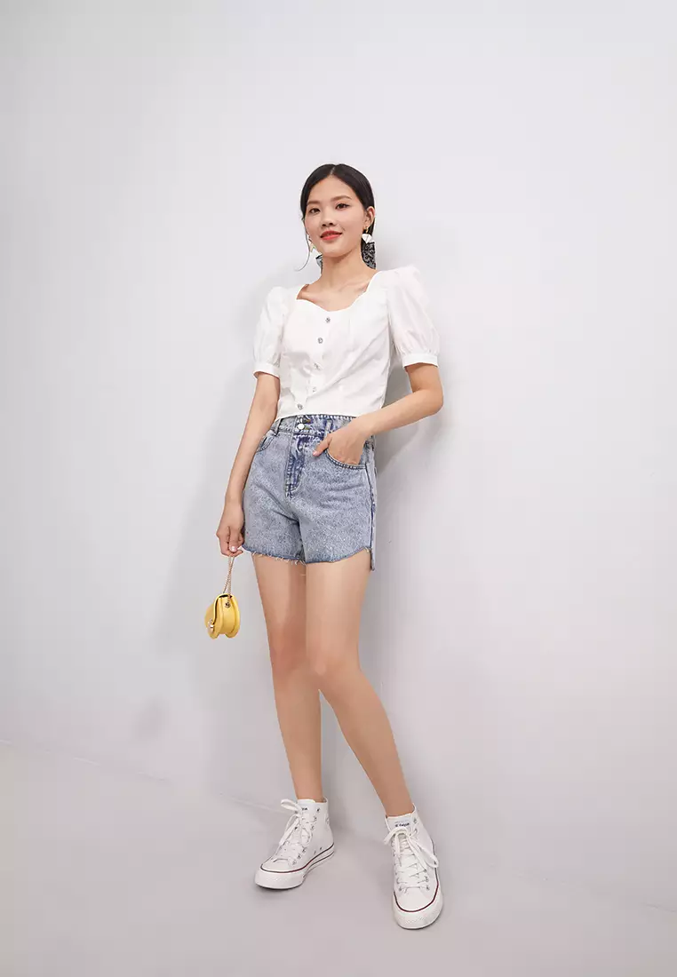 Square Collar Cropped Blouse