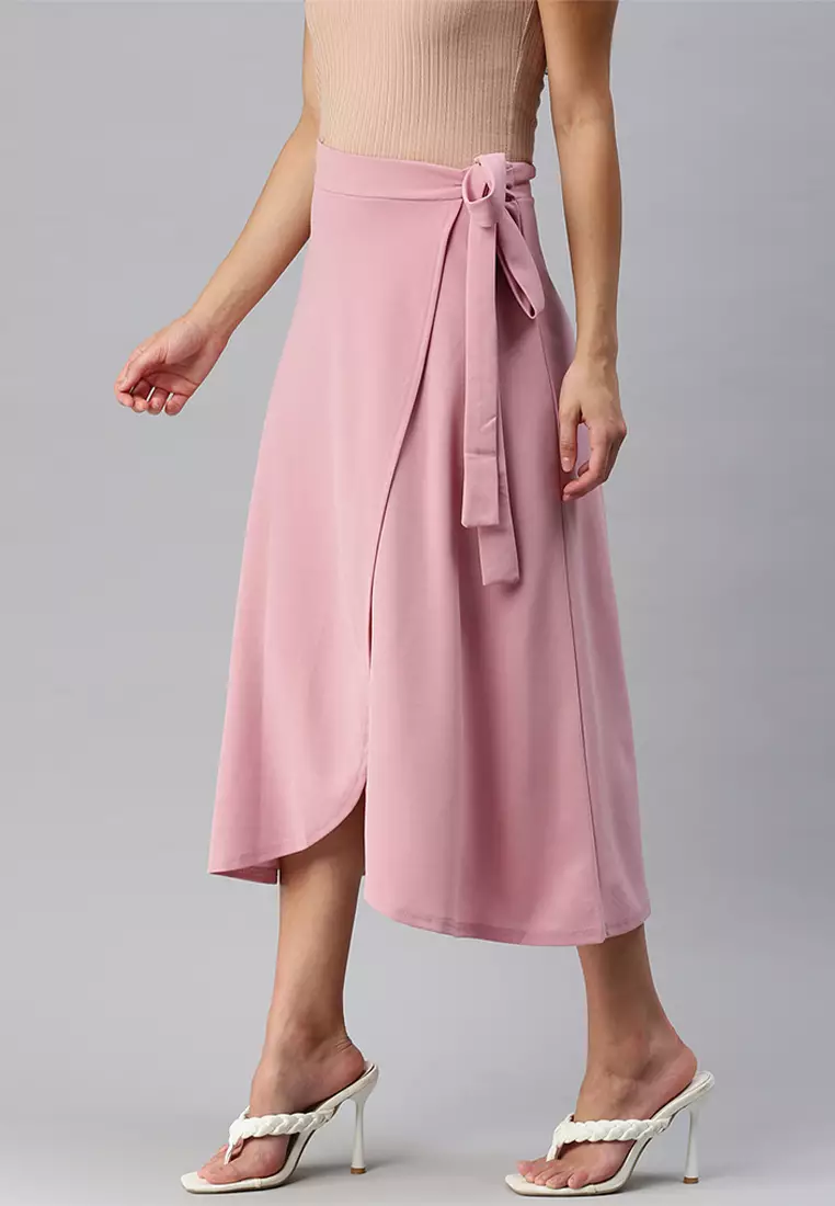 Pink Wrap Style Long Maxi Skirt