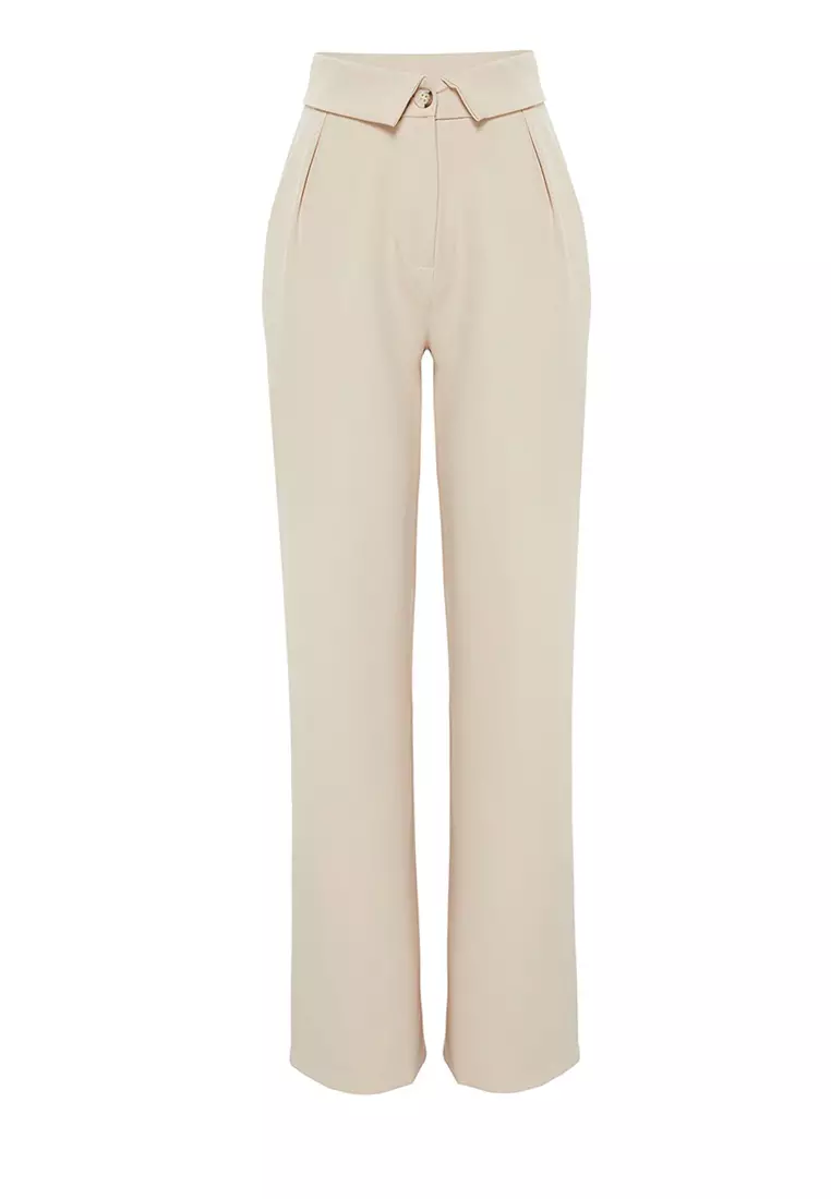 TRENDYOL Damen High Waist Hose – Stretch-Polyester, Gerade Beinform, Perfekt Für Party & Freizeit