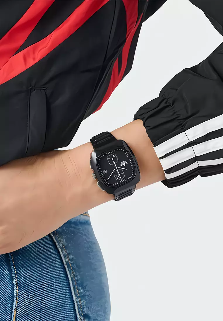 Adidas Gents Retro Wave Two Chrono - Jam Tangan Analog Pria - Ceramic Case Black Resin Strap - AOSY24533
