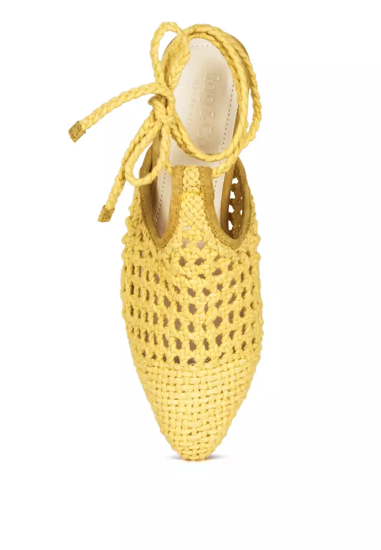 Yellow Handwoven Cotton Tie Up Mule Flats