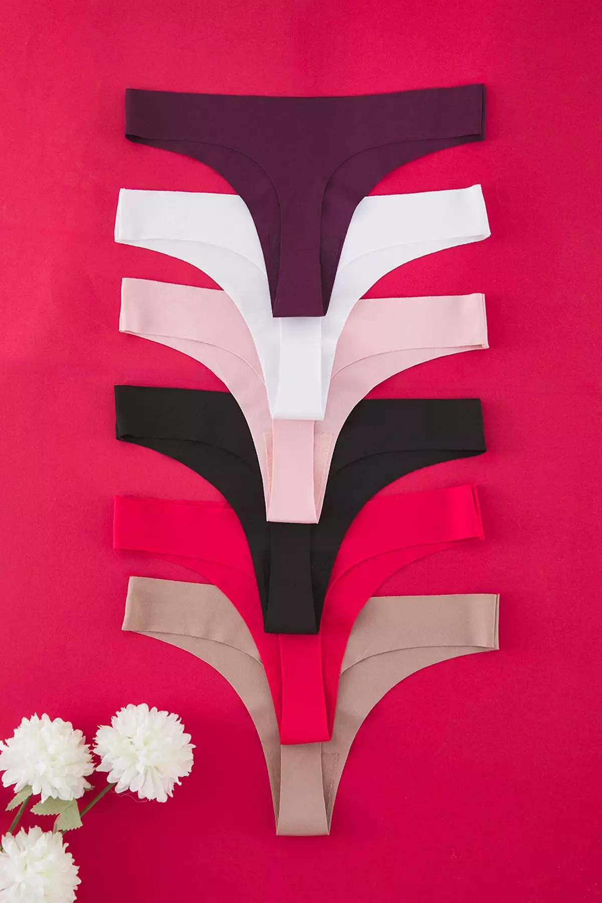 Multi-Colored 6-Piece Micro Seamless/Non-Trace Laser Cut Thong Knitted Panties THMAW25KU00039