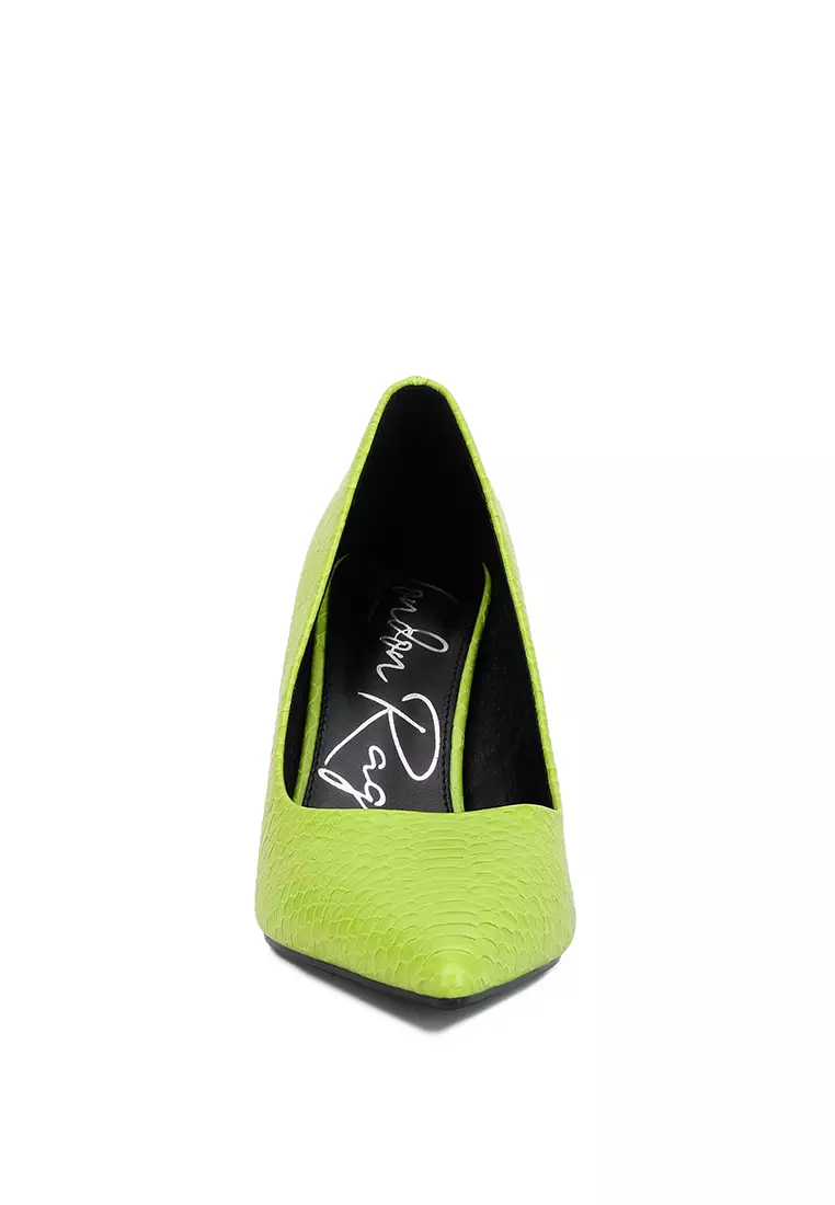 Buy London Rag Neon Green Snake Print Fantasy Heel Pumps Online