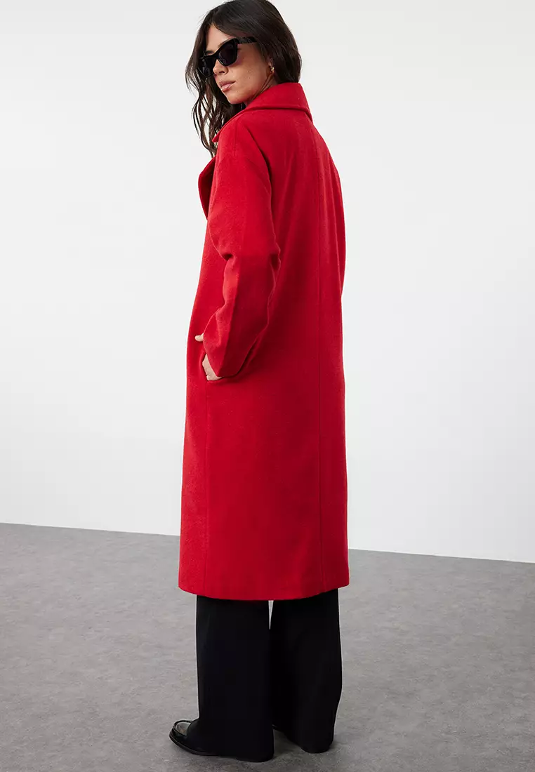 Red Oversize Wide Cut Long Wool Cashmere Coat TWOAW21KB0038