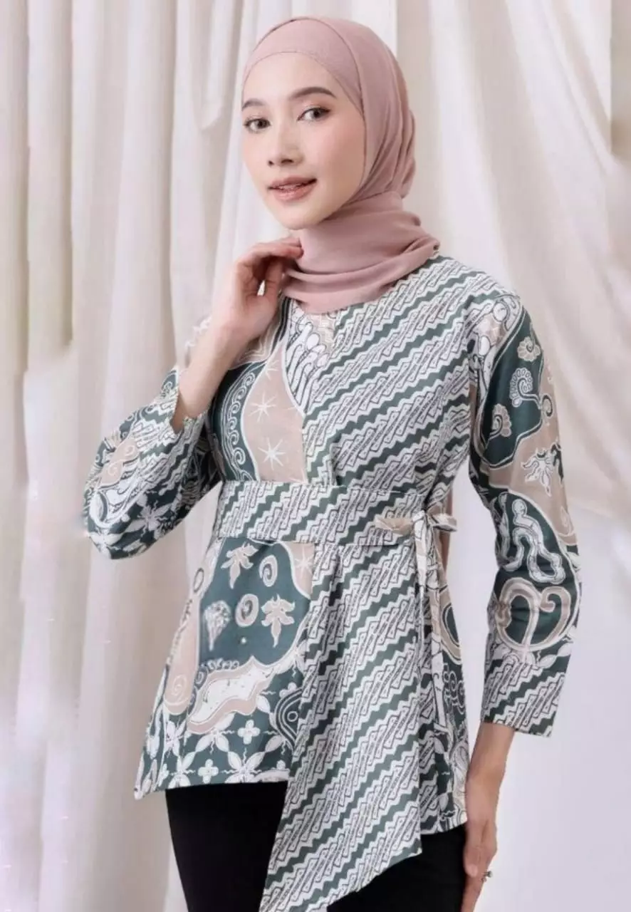 Blouse Batik Lintang Abu Premium Elegant B.K