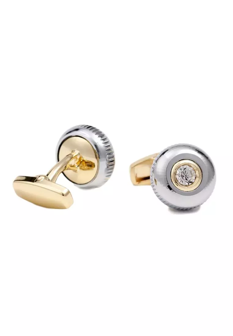 Round Silver Gear Crystal Cufflinks (PHKC20303)