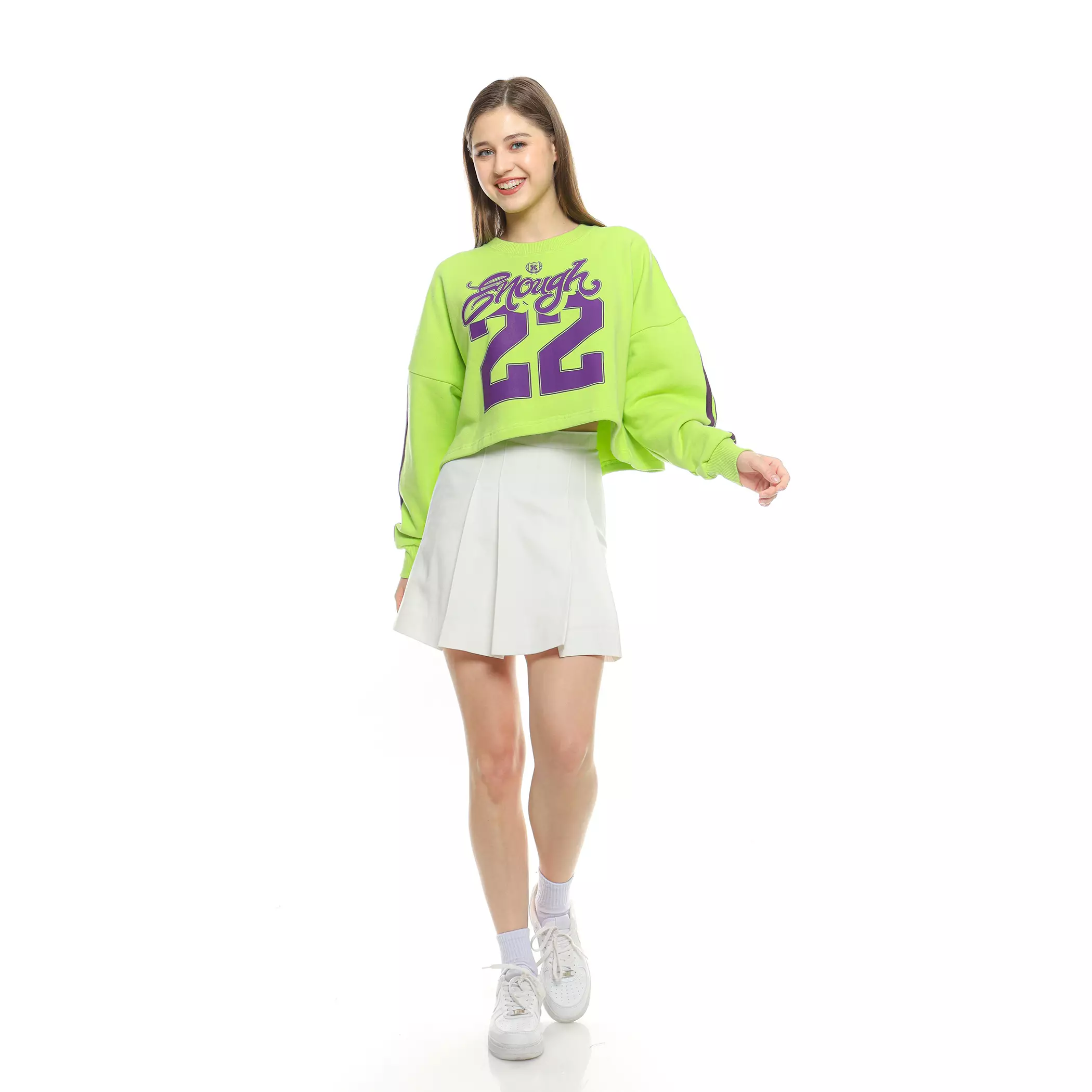 Enough For Today - Sweater Crop Oversize Crewneck Wanita Jersey Number Series 22 Neon Lime Stabilo