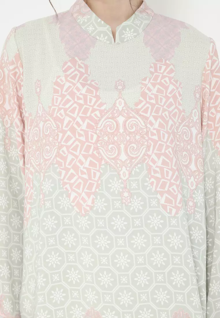 Blouse White Paisley Etnik Pastel Sanghai Neck Arlette By Brilliant Girl Warna Putih