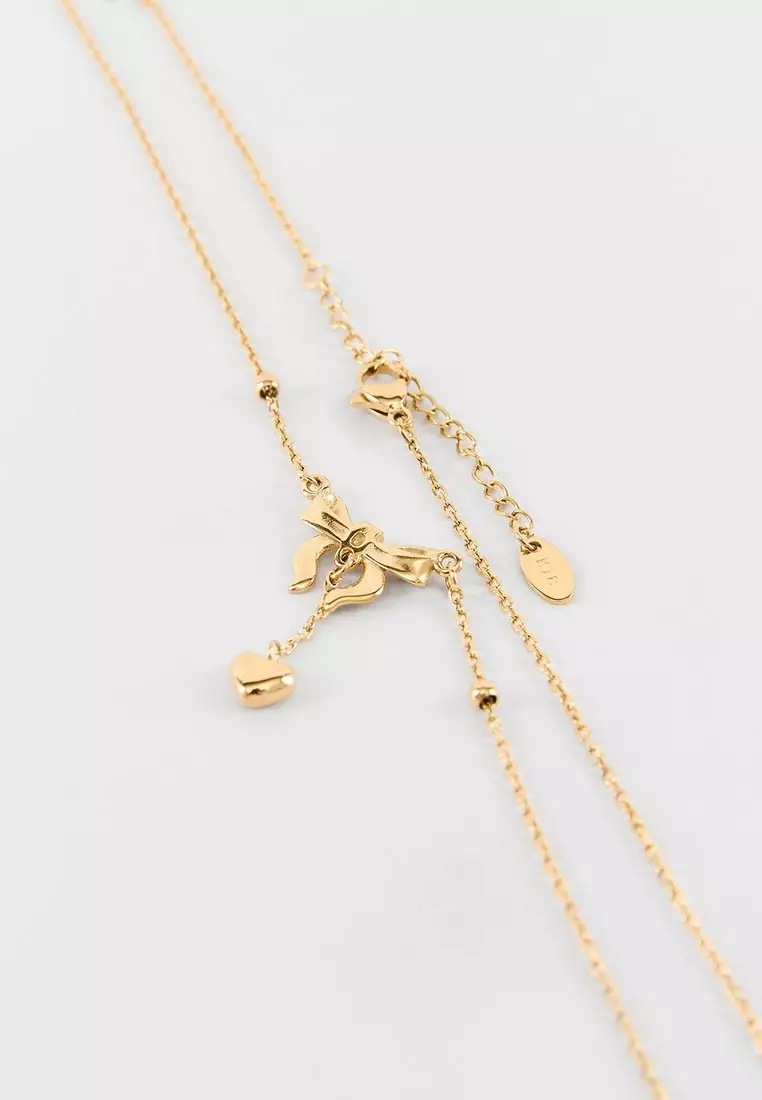 Bow Charm Pendant Necklace - Gold