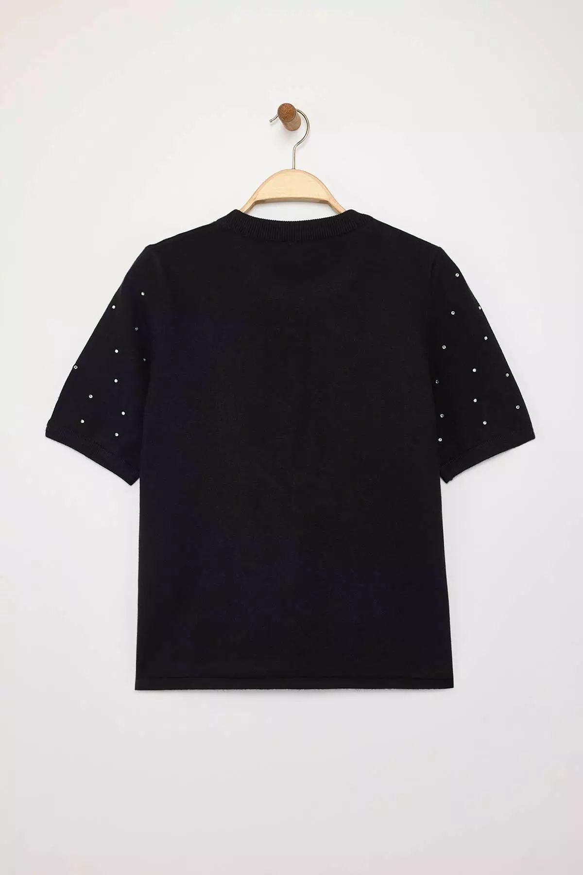 Black Premium Yarn/Special Yarn Stone Processing Detailed Knitwear Sweater