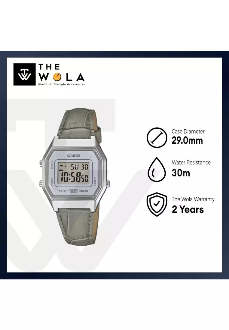 LA680WEL-8A2 Unisex Digital Watch Grey Leather Band